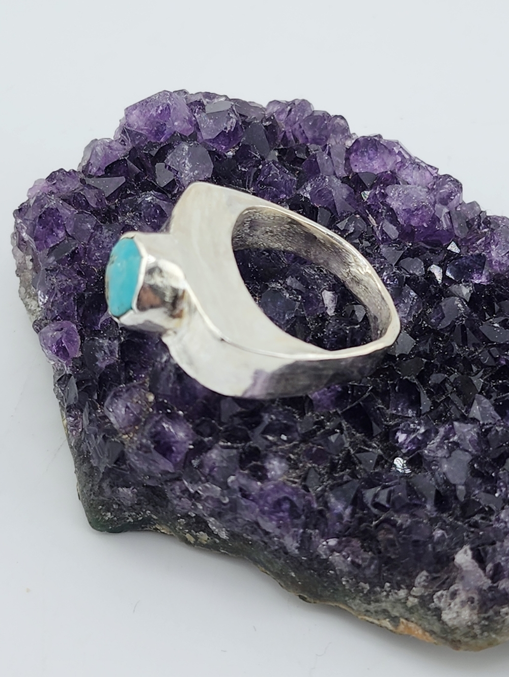 TURQUOISE HALLOW RING HANDMADE IN RECYCLED STERLING SILVER SIZE 7 - Picture 8 of 12